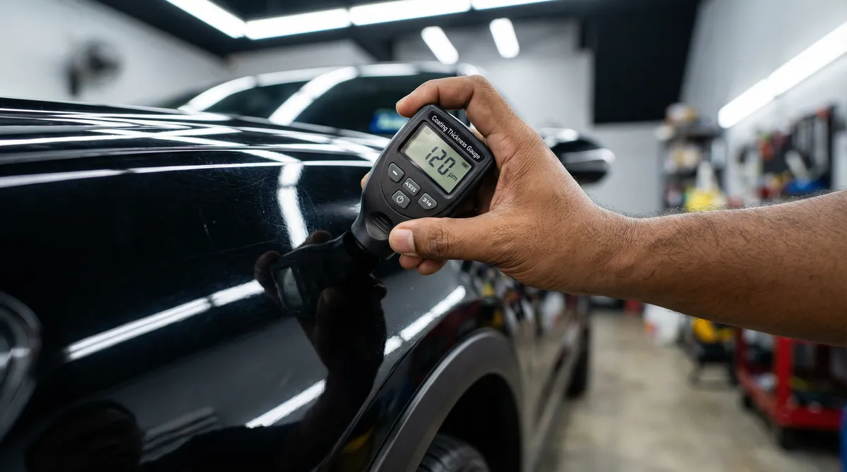 Car paint thickness inspection with gauge