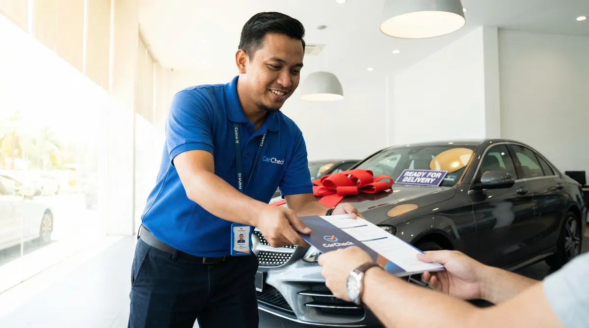 CarCheck inspector handing over report for same-day collection