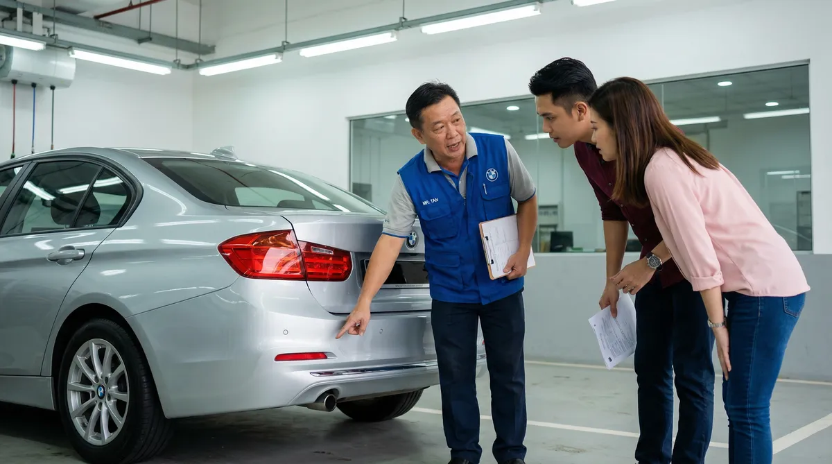 CarCheck inspector advising customer on vehicle condition