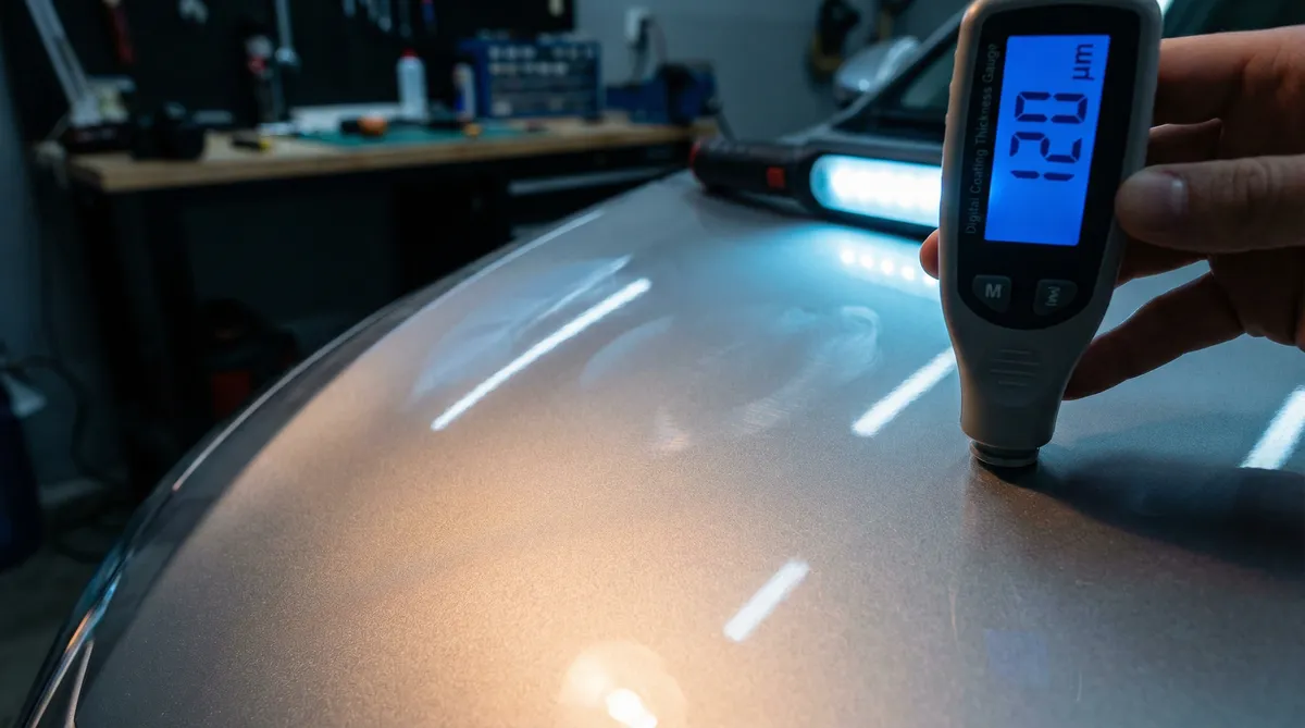 Professional coating thickness gauge measuring car paint